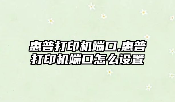 惠普打印機端口,惠普打印機端口怎么設置